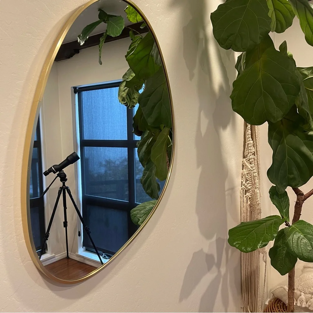 NEW West Elm XL Gold Asymmetrical Framed Mid-Century Modern Hanging Wall Mirror